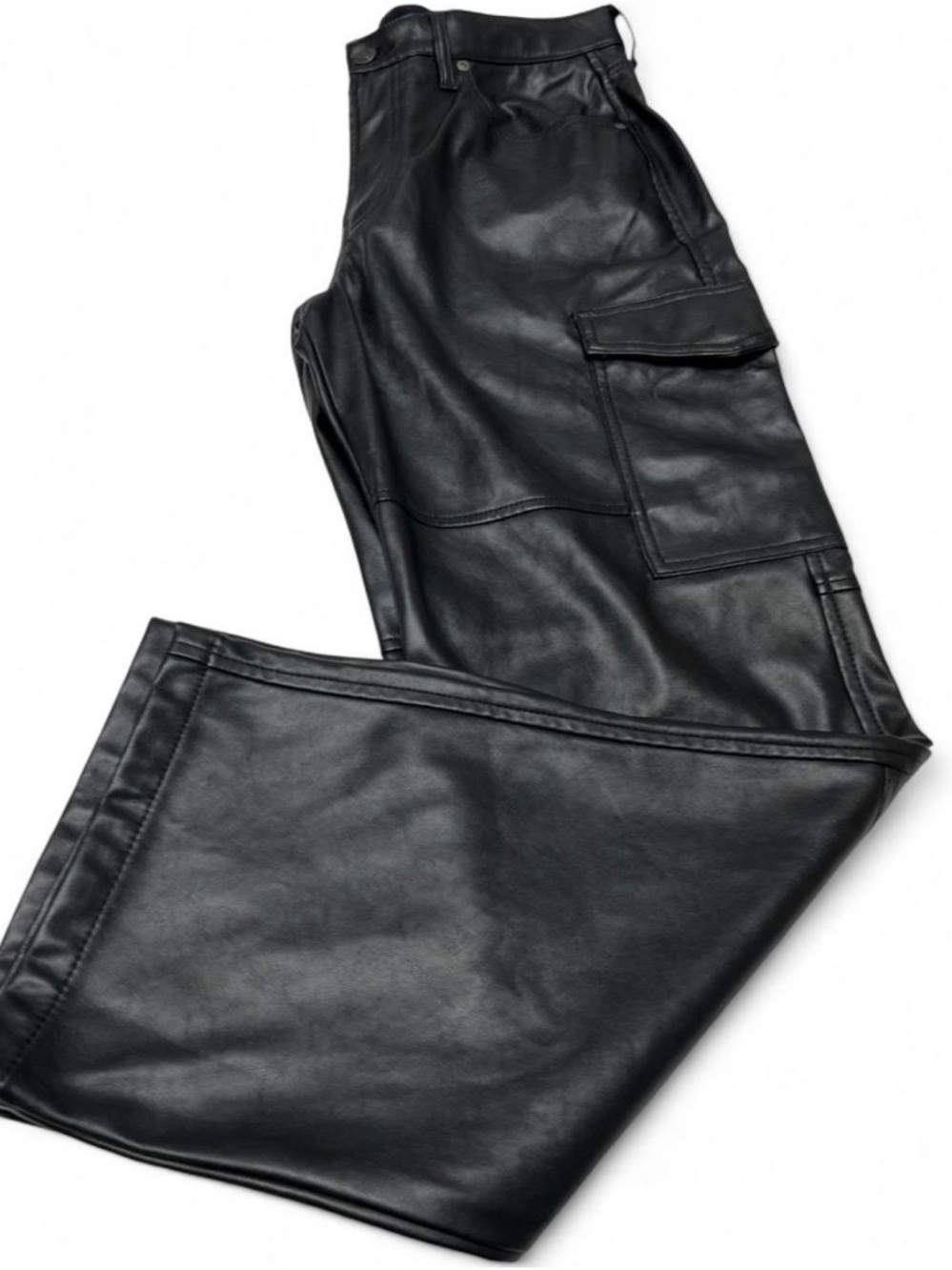 Women GAP Black Leather Cargo Pants